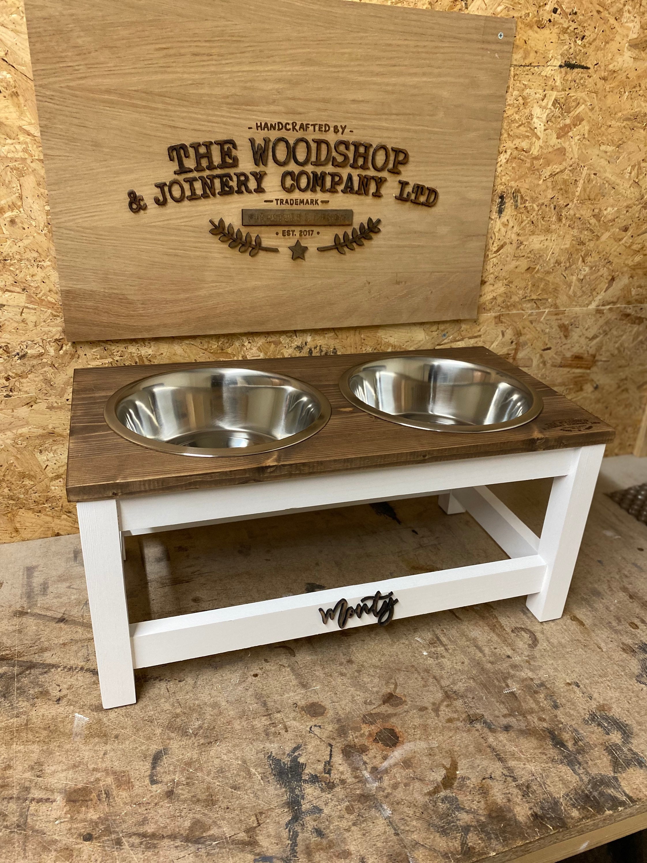 Buy Luxury Wooden Raised Dog Bowls Feeding Table, Rustic Pet Furniture