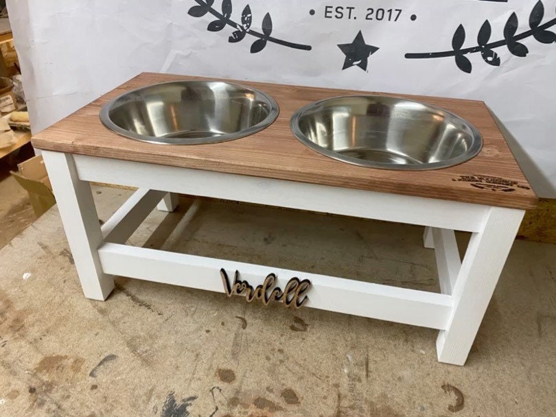 Personalised Large Farmhouse Dog Feeder Pet Feeding Table Etsy