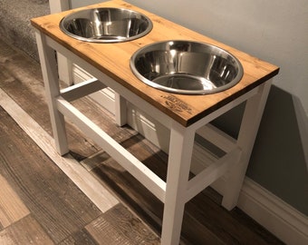 Personalized Extra Large Farmhouse Dog Feeder, Raised Double Bowl Stand