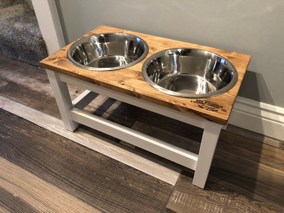 Buy Luxury Wooden Raised Dog Bowls Feeding Table, Rustic Pet Furniture