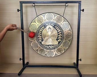 Handmade Chau Gong with Meditating Buddha  | Deep Resonance Sound Healing Gong | Handcrafted in Nepal