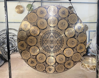 Shree Yantra Tibetan Gong | Large 35cm-100cm | Authentic Nepal Craftsmanship | Deep Resonating Sound Healing & Therapy