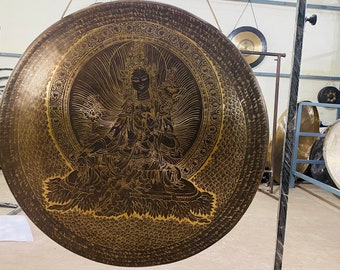 90 cm Green Tara with Tibetan Mantras engraved master Healer Tibetan Gong- Best Sound Quality-Best Healer-Top quality-Grab Yours