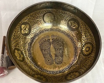 14-24 INCHES Extra large Buddha Foot with flower of life carving Healing Bowl-Tibetan  Singing Bowl-Meditation-Spiritual-Sound therapy