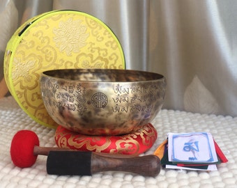 Ciotola tibetana per luna piena da 10 pollici - Ideale per meditazione, guarigione sonora, bilanciamento dei chakra, bandiere di preghiera in omaggio