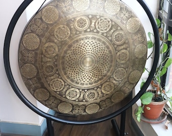 large flower of life carving Tibetan Gong Nepal-variation art  crafts-Temple gong-Sound Healing-Sound Meditation-Vibrational Therapy-balance