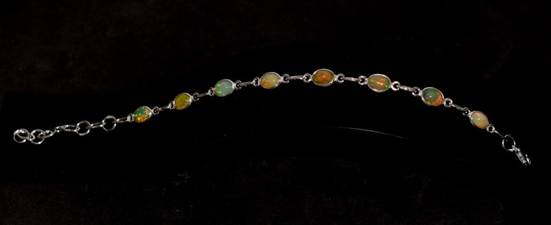 Natural Ethiopian Multi-Fire Opal 925 Silver Bracelet H-697