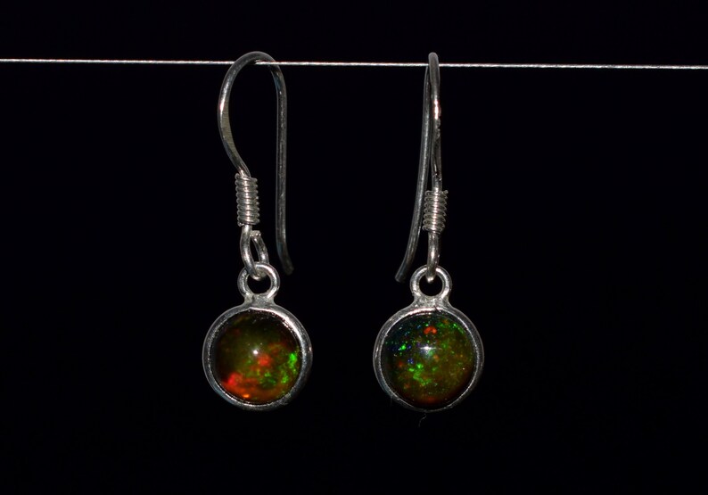 7 MM Round Natural Ethiopian Multi-Fire Opal With 925 Sterling Silver Dangle /& Drop Earrings Jewelry H-0529