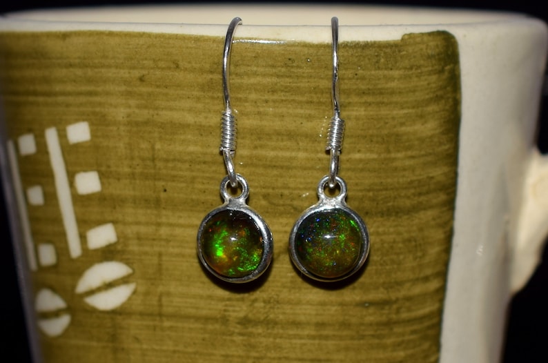 7 MM Round Natural Ethiopian Multi-Fire Opal With 925 Sterling Silver Dangle /& Drop Earrings Jewelry H-0529