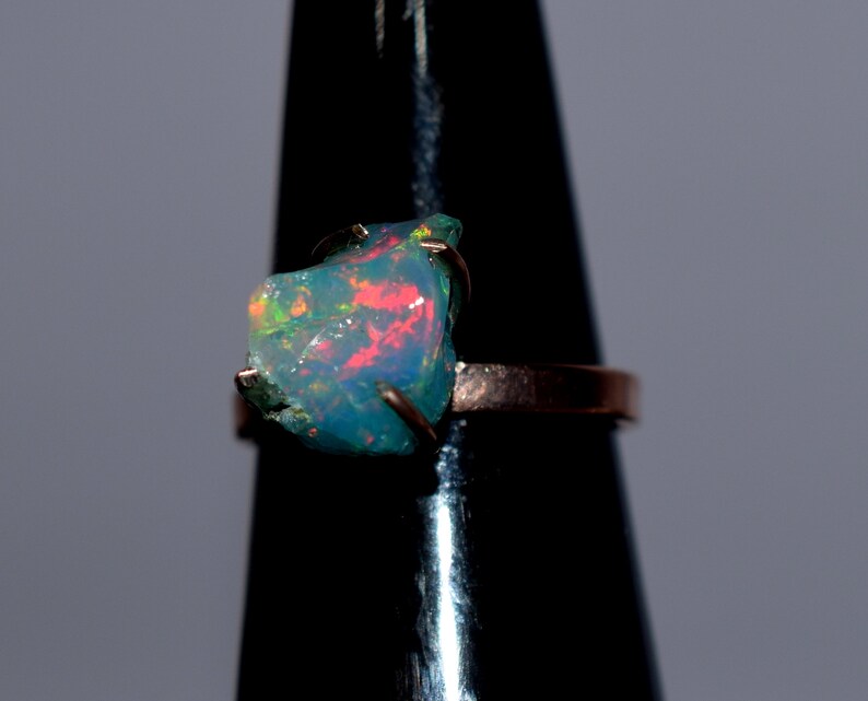 Sky Blue /& White Natural Ethiopian Opal Rough Ring Rose Gold Plated 925 Sterling Silver Opal Rough Ring Statement Opal Ring H-0145