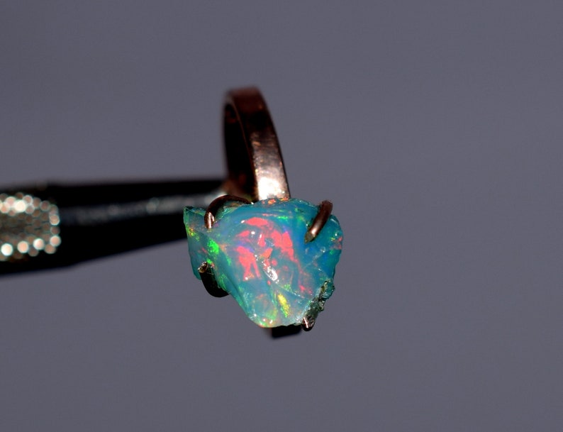 Sky Blue /& White Natural Ethiopian Opal Rough Ring Rose Gold Plated 925 Sterling Silver Opal Rough Ring Statement Opal Ring H-0145