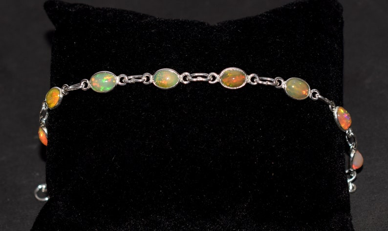 Natural Ethiopian Multi-Fire Opal 925 Silver Bracelet H-697