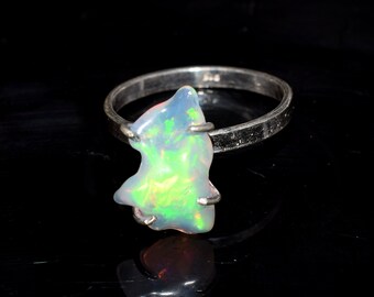 7.50 US Designer Natural Ethiopian Multi Fire Opal Polish Rough Ring 925 Silver Handmade Jewelry Ring H-1149