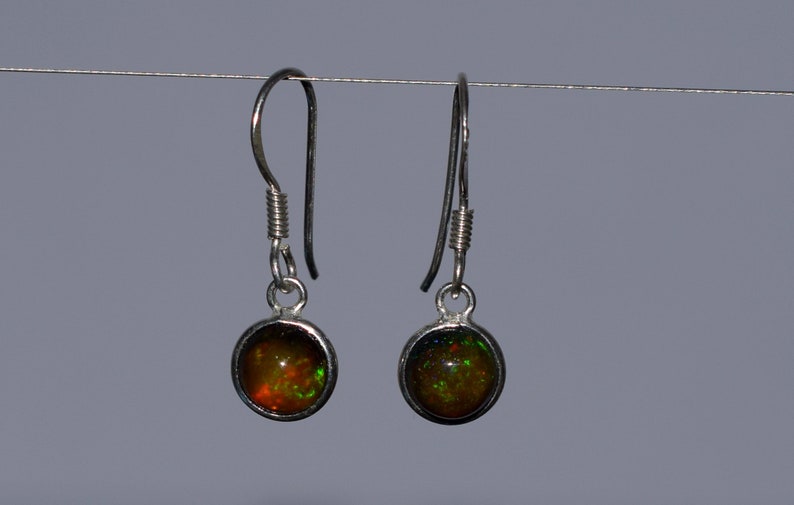 7 MM Round Natural Ethiopian Multi-Fire Opal With 925 Sterling Silver Dangle /& Drop Earrings Jewelry H-0529