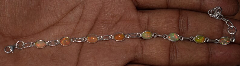 Natural Ethiopian Multi-Fire Opal 925 Silver Bracelet H-697