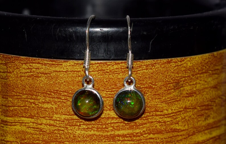 7 MM Round Natural Ethiopian Multi-Fire Opal With 925 Sterling Silver Dangle /& Drop Earrings Jewelry H-0529