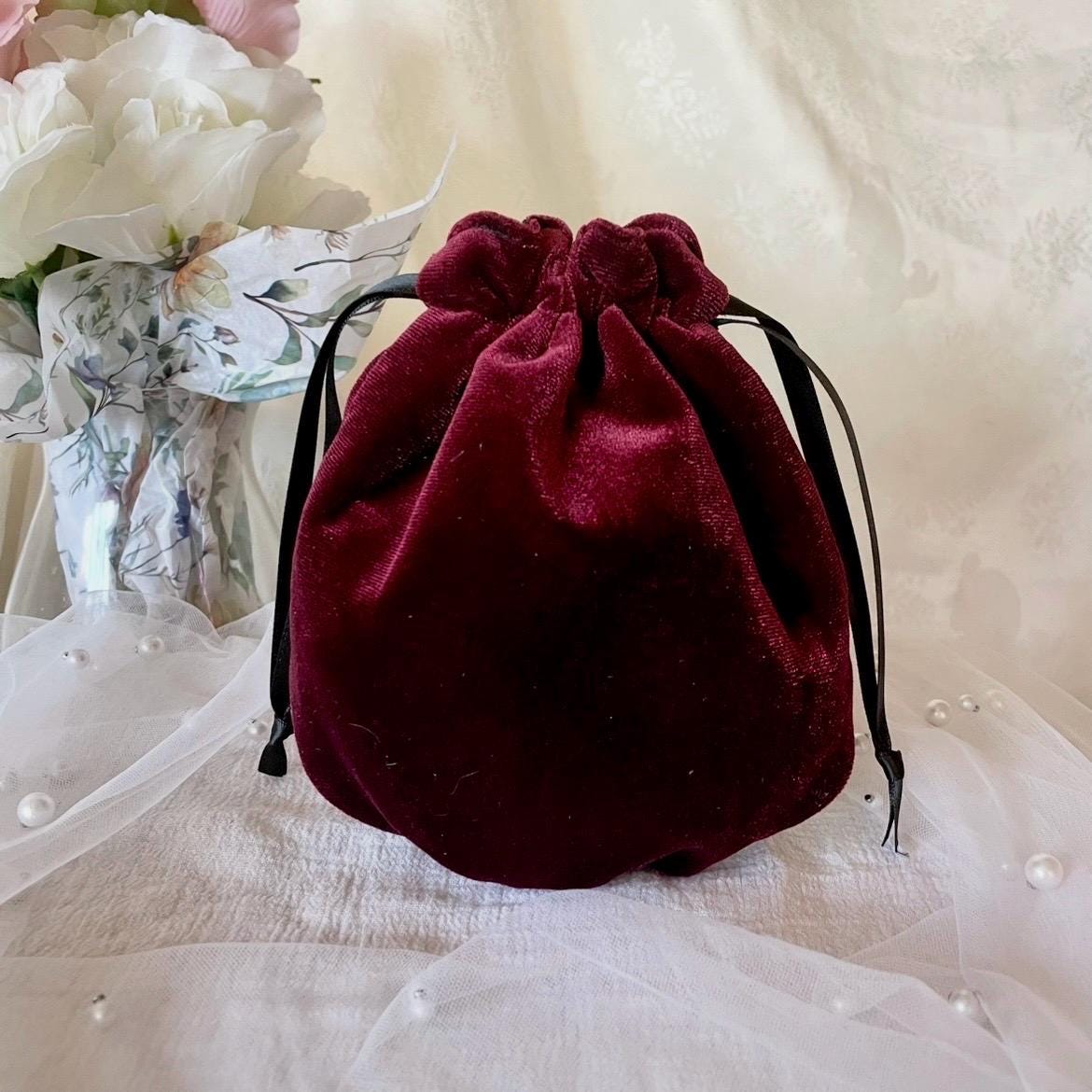 10 bags total - Velvet  Drawstring Backpack - Burgundy & Black Velvet Drawstring Pouch main image 3