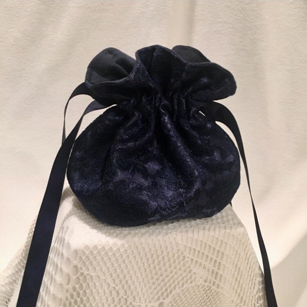 Dressy Navy Blue Handbag Purse + Ruffles & Drawstrings + Handle Option. For Weddings Bride Bridesmaids Flower Girl Money Dance Dolly Bag.
