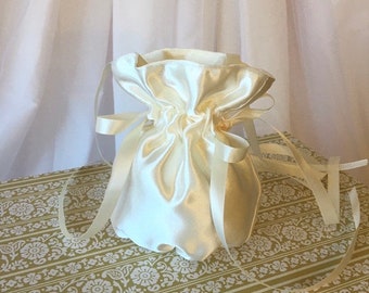 Small Wedding Ring Bag & Ruffle. Bridal Drawstring Pouch. Tie to Wrist Or Fur Baby. For Ring Bearer, Gifts, Jewelry. Ivory + More Colors.