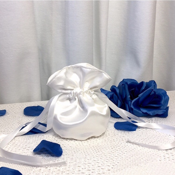 Small Wedding Ring Bag + Ruffle. Bridal Drawstring Pouch. Tie to Wrist Or Fur Baby Dog Collar. For Ring Bearer, Wedding Favors Gift Jewelry