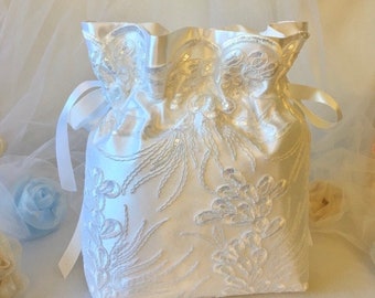 Large Wedding Card Bag. Satin + Bridal Lace. Oversized, Free Standing. For Receiving Table, Anniversary, Baby Shower, Quinceanera, Gifts