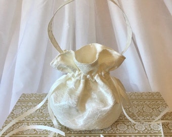 Ivory Satin and Lace Wrist Bag + Ruffles, Drawstrings & Wrist Strap. Purse For Weddings Brides Bridesmaids Money Dance. Many Color Options
