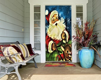Santa and Rudolph Door Cover Vintage Door Cover Vintage Holiday Decor Vintage Christmas Christmas Door Covers