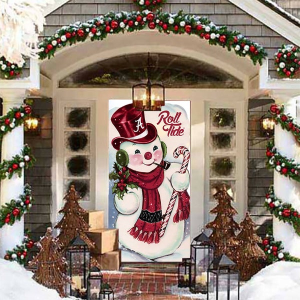 Alabama Christmas - Roll Tide Door Hanger - Alabama Crimson Tide Decor - Alabama Holiday Decorations - Alabama Roll Tide - Alabama Snowman
