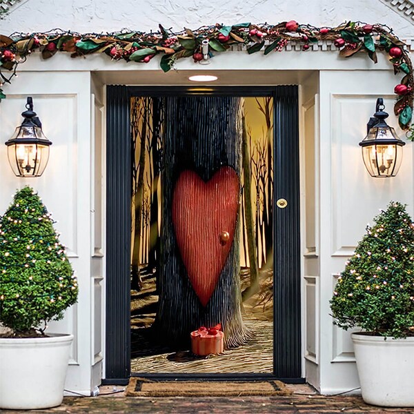 Cubierta de puerta con forma de árbol de corazones de Pesadilla antes de Navidad - Decoración de Halloween y San Valentín