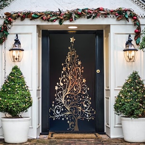 Golden Christmas Tree Door Decoration Christmas Door Covers Outdoor Christmas Decorations Front Door Decor Door Cover Home Decor image 1