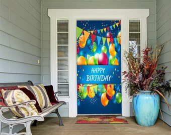Feliz cumpleaños con globos decoración de la puerta - decoración de la puerta - cubiertas de la puerta - carteles de la puerta - ideas de decoración de la puerta - decoración de la puerta delantera - decoración del hogar