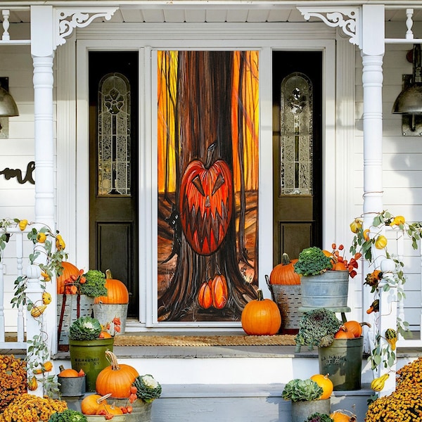 Cubierta de puerta con forma de calabaza de Pesadilla antes de Navidad - Decoración de Halloween