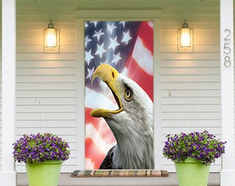 Bald Eagle American Flag Door Decoration - Door Decor - Door Covers - Door Posters - Patriotic Door Covers - Door Decor Ideas - July 4th