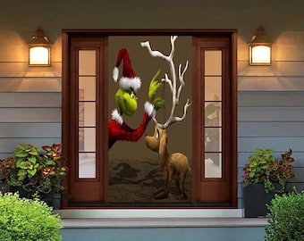 Grinch Christmas Door Cover - Christmas Door Covers - Grinch Door Decor -Grinch Decorations - Holiday Door Covers