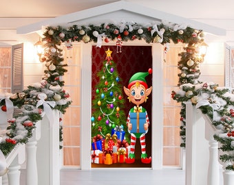 Elf Door Cover - Christmas Door Covers - Outdoor Christmas Decorations - Elf  Decor - Holiday Door Covers - Elf Decorations