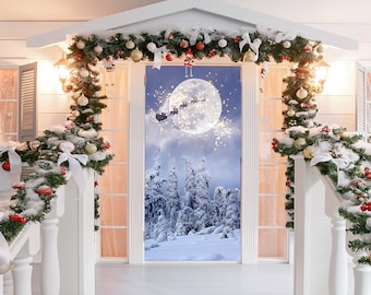 Sleigh Ride Door Cover - Christmas Door Covers - Outdoor Christmas Decorations - Front Door Decor - Holiday Door Covers
