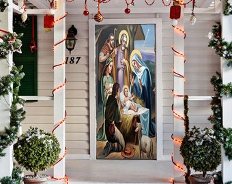 Nativity Silhouette Front Door Cover Jesus Christmas Entry Door Decor ON139 