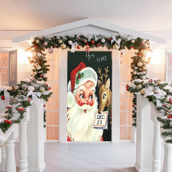 It's Time Santa Door Cover - Christmas Door Covers - Outdoor Christmas Decorations - Front Door Decor - Door Cover - Holiday Door Covers