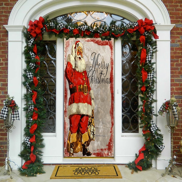 Antique Santa Door Cover - Christmas Door Covers - Vintage Christmas Decorations - Vintage Card Image - Vintage Christmas