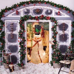 Snowman Door Decorations - Christmas Door Covers - Vintage Christmas Decor  - Front Door Decor - Door Cover - Holiday Door Covers