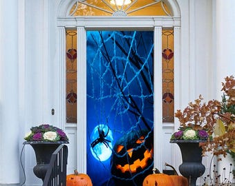Spider Web Pumpkin Door Cover | Halloween Front Door Decoration | Halloween Front Door Decor | Halloween Door Hanger | Halloween Door Decor