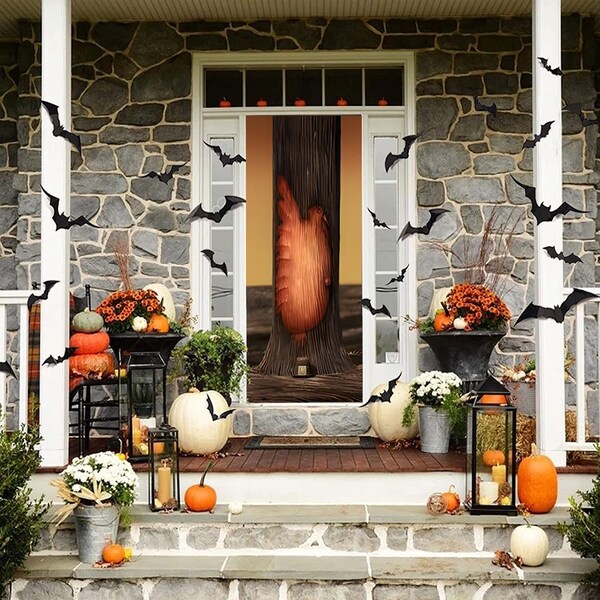 Cubierta de puerta de árbol de pavo de Pesadilla antes de Navidad - Tela lavable y reutilizable