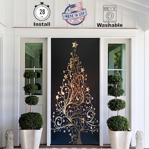 Golden Christmas Tree Door Cover | Elegant Holiday Decor | Christmas Front Door Decor | Christmas Door Decor