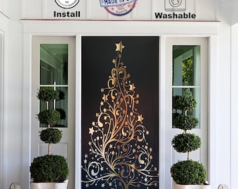 Golden Christmas Tree Door Cover | Elegant Holiday Decor | Christmas Front Door Decor | Christmas Door Decor