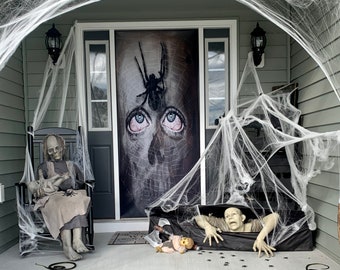 Spider Skull Halloween Door Cover | Halloween Front Door Decor | Halloween Door Hanger | Halloween Door Decor