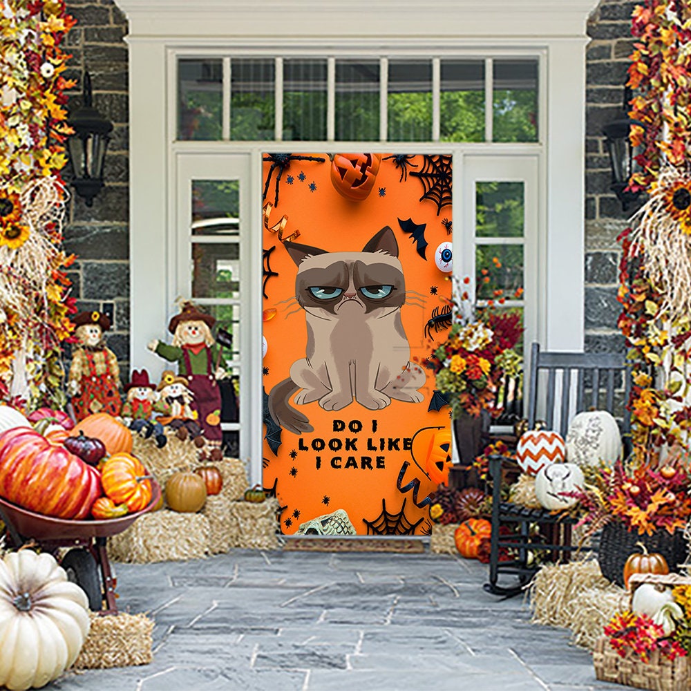 grumpy halloween - grumpy cat door cover fabric decor home decor
