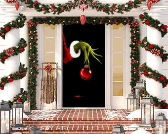 Decoración Grinch - Cubiertas de puertas navideñas - Decoración de puertas Grinch - Decoraciones Grinch - Cubiertas de puertas navideñas Grinch