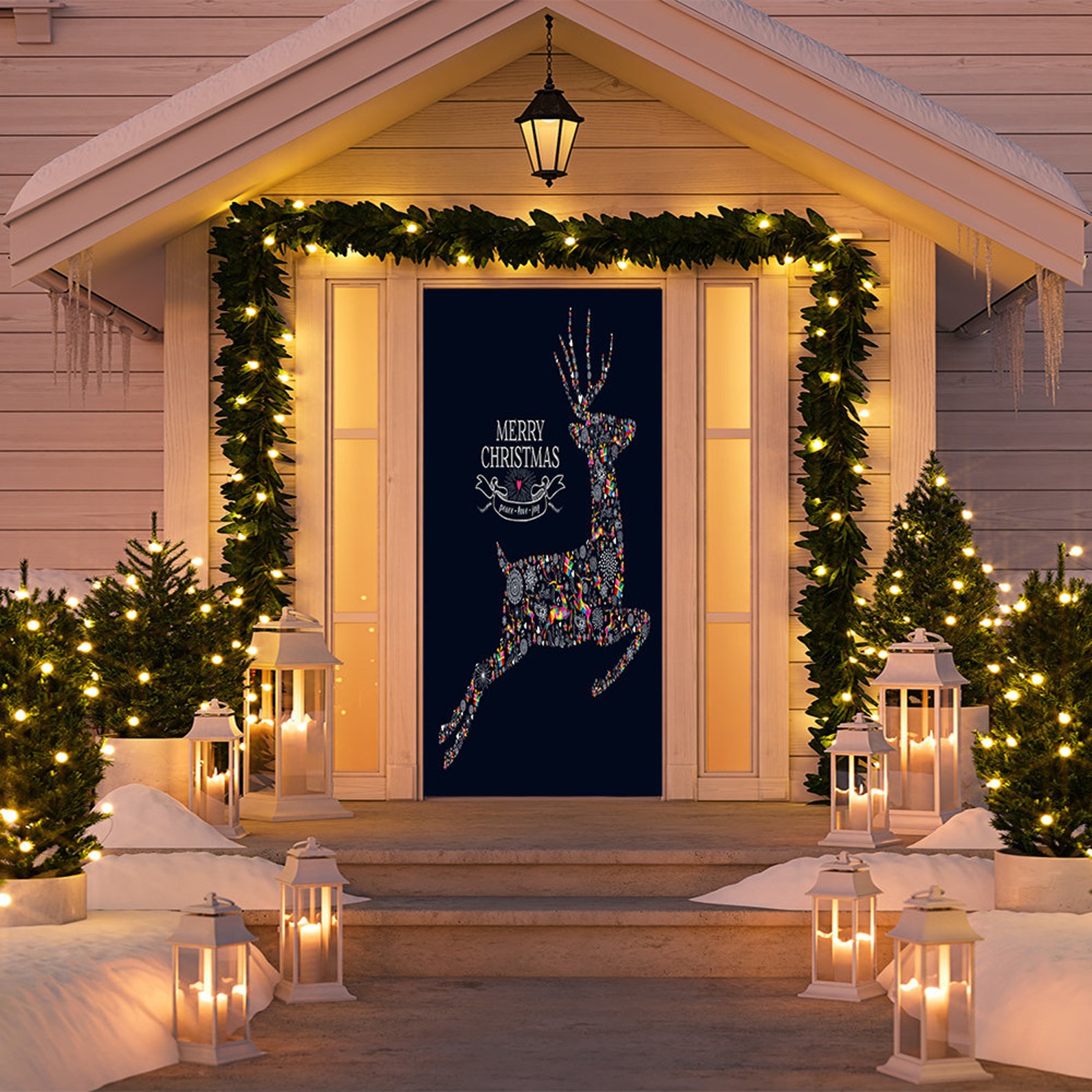 Reindeer Christmas Door Cover Christmas Door Cover Outdoor Etsy