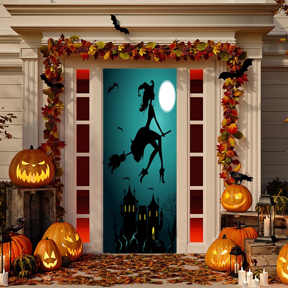 Halloween Witch Door Decoration Door Decor Door Covers Etsy