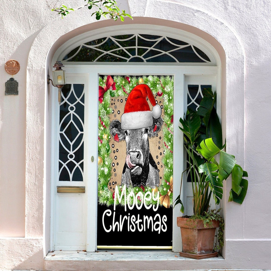 Cow With Holly Door Cover Cow Door Cover Christmas Cow Etsy